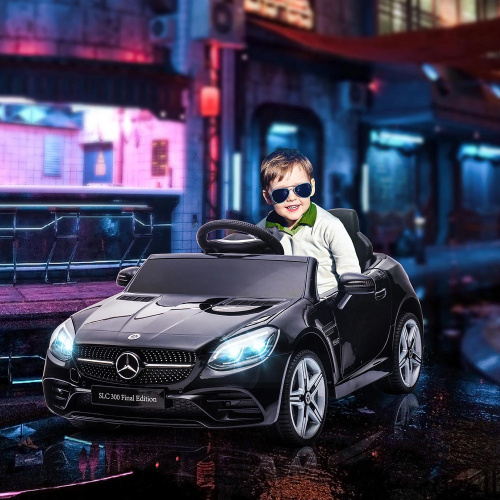 AIYAPLAY elektrinis automobilis vaikams nuo 3 metų, vaikiška transporto priemonė su nuotolinio valdymo pulteliu, LED žibintais, saugos diržais, garso signalu, muzika, juodos spalvos