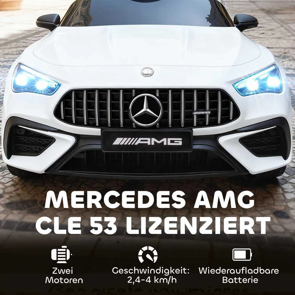AIYAPLAY vaikiškas elektromobilis, Mercedes dizainas, 12 V varikliai, nuotolinio valdymo pultas, LED žibintai, muzika, 3-6 metų vaikams, baltas