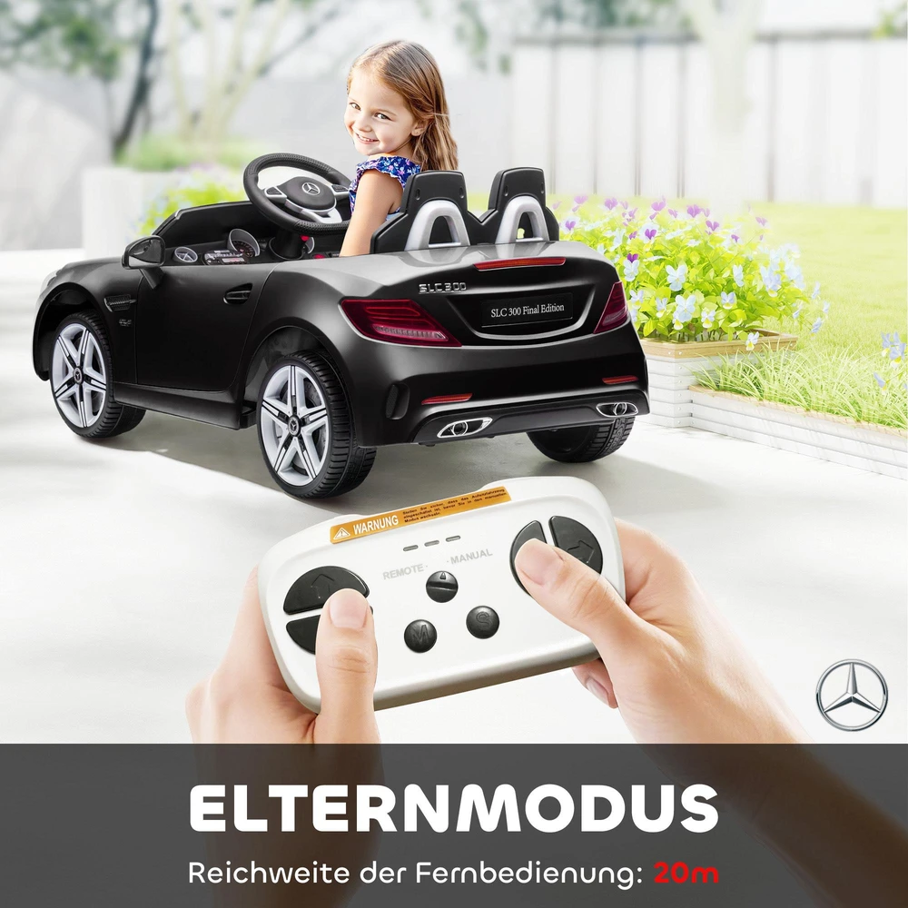 AIYAPLAY elektrinis automobilis vaikams nuo 3 metų, vaikiška transporto priemonė su nuotolinio valdymo pulteliu, LED žibintais, saugos diržais, garso signalu, muzika, juodos spalvos