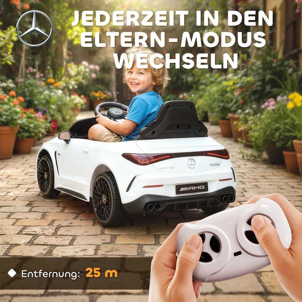 AIYAPLAY vaikiškas elektromobilis, Mercedes dizainas, 12 V varikliai, nuotolinio valdymo pultas, LED žibintai, muzika, 3-6 metų vaikams, baltas