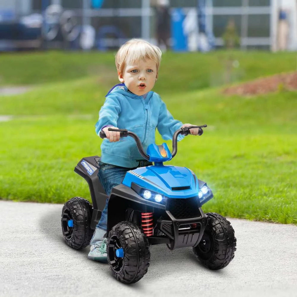 AIYAPLAY elektrinis keturratis vaikams 12V, su 4 ratų pakaba, MP3 muzikos grotuvu, priekiniais žibintais, atbuline eiga, 3-5 metų vaikams, 5 km/h, metalinis, mėlynas
