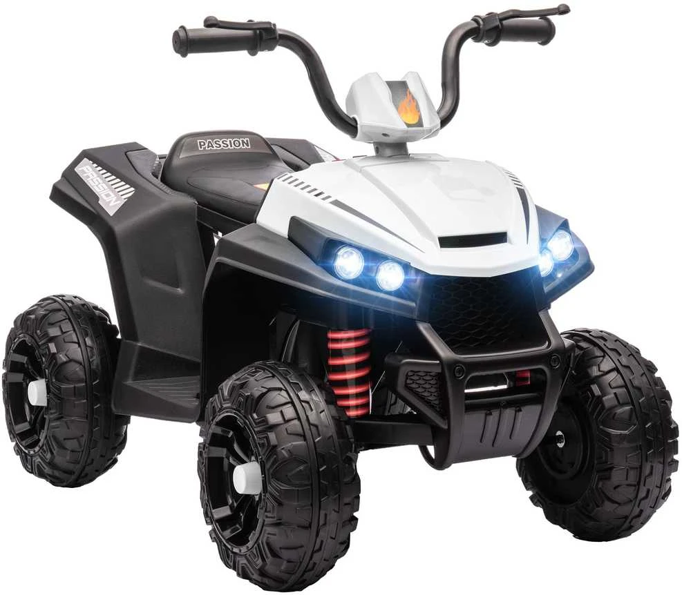 AIYAPLAY elektrinis keturratis vaikams 12V, vaikiškas keturratis su 4 ratų amortizacija, MP3 muzikos grotuvu, žibintais, priekine ir atbuline eiga, 3-5 metų vaikams, 5 km/h, metalinis, baltas