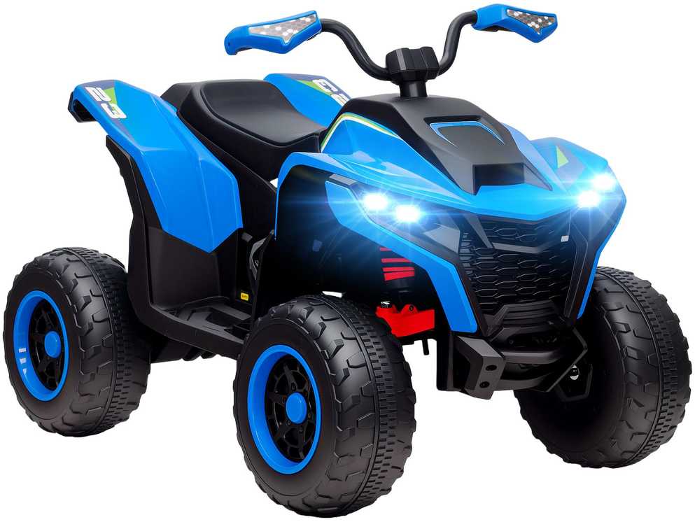 AIYAPLAY 12V elektrinis vaikiškas keturratis su 2 varikliais, 3-6 km/val., pakaba, LED šviesomis, USB ir muzika, 3-8 metų vaikams, mėlynas