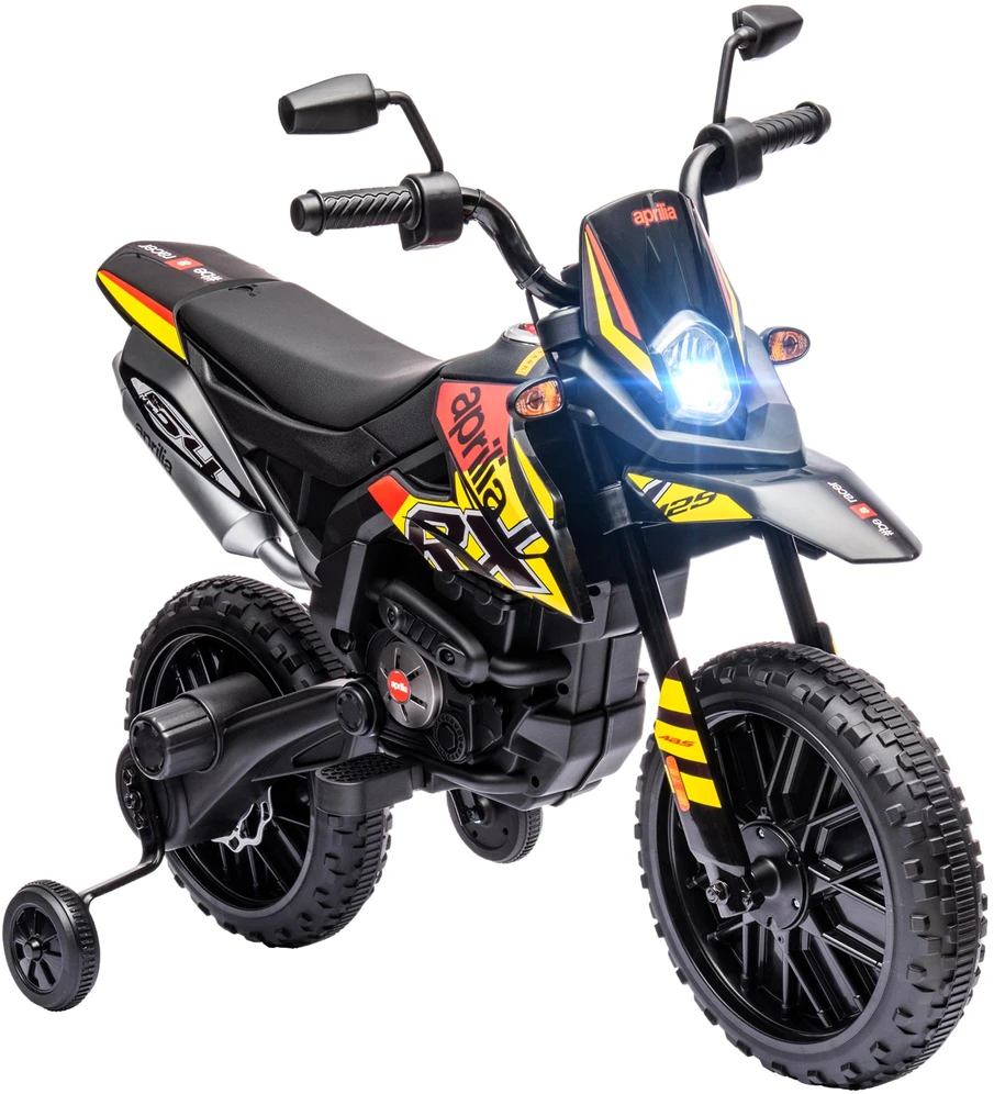 AIYAPLAY elektrinis motociklas vaikams, 12 V vaikiškas motociklas su muzika, 6 km/h vaikiška transporto priemonė su nuimamais pagalbiniais ratukais, 12 colių plastikinės padangos, 3–8 metų vaikams, maks. 30 kg, geltonas