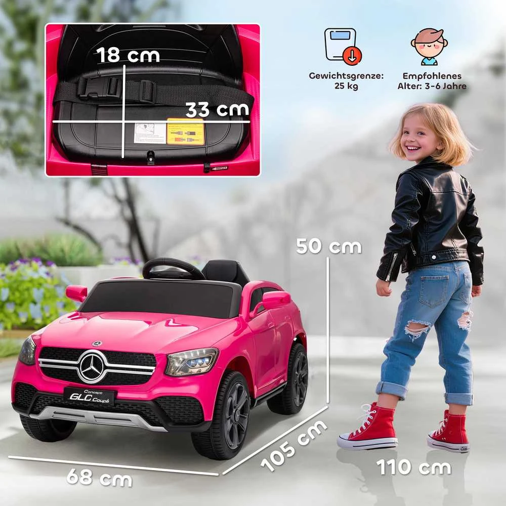 AIYAPLAY elektrinis automobilis vaikams, 12V vaikiškas automobilis su nuotolinio valdymo pulteliu, LED žibintai, muzika, 3 greičiai, 3-6 metai, rožinis