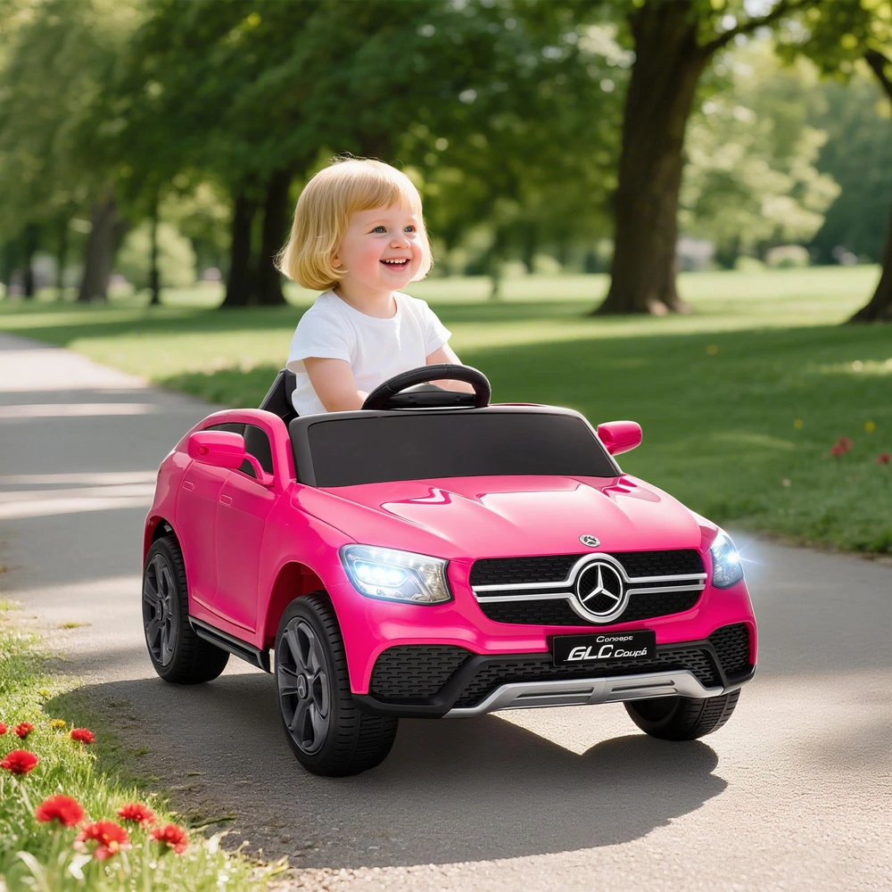 AIYAPLAY elektrinis automobilis vaikams, 12V vaikiškas automobilis su nuotolinio valdymo pulteliu, LED žibintai, muzika, 3 greičiai, 3-6 metai, rožinis