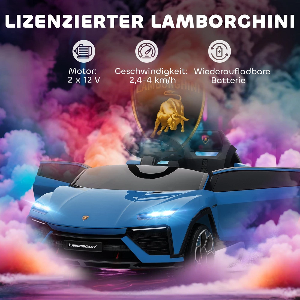 AIYAPLAY elektrinis vaikiškas automobilis, 12V, su 2,4 GHz nuotolinio valdymo pulteliu, 2 varikliais, garsiniu signalu, LED, muzika, 101,5 x 49 x 43 cm, mėlynas