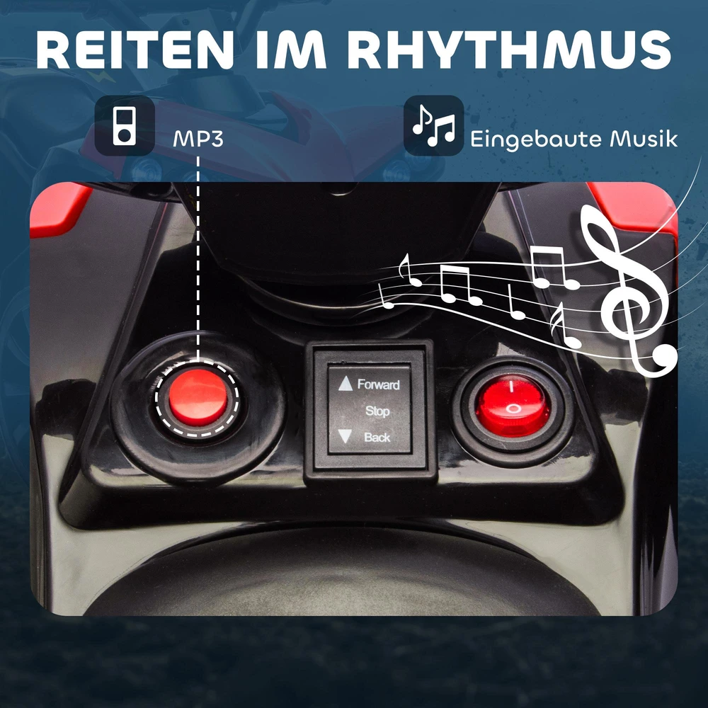 AIYAPLAY vaikiškas elektrinis keturratis 6V su važiavimo pirmyn ir atgal funkcija, muzika, LED žibintais, raudonas