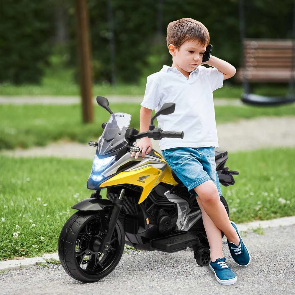 AIYAPLAY elektrinis vaikiškas motociklas, Honda, 3 km/h, muzika ir šviesos, 3-6 metai, iki 30 kg, geltonas