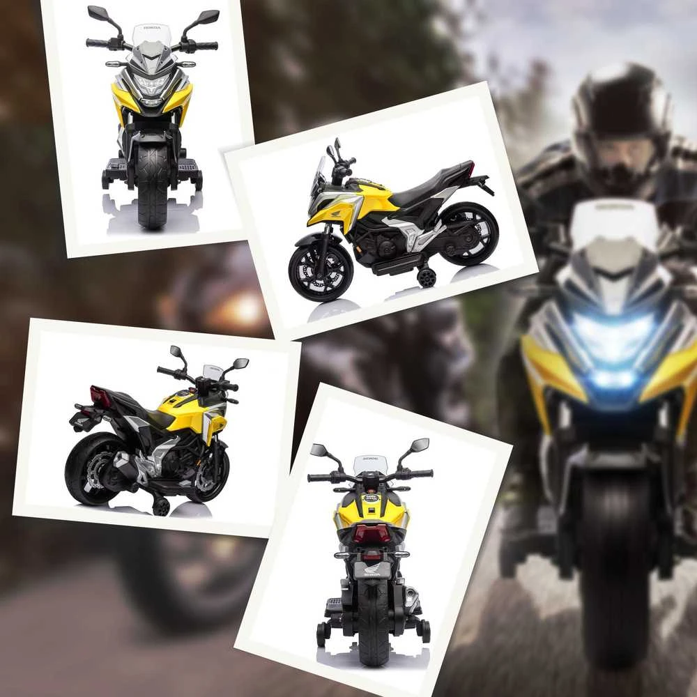 AIYAPLAY elektrinis vaikiškas motociklas, Honda, 3 km/h, muzika ir šviesos, 3-6 metai, iki 30 kg, geltonas