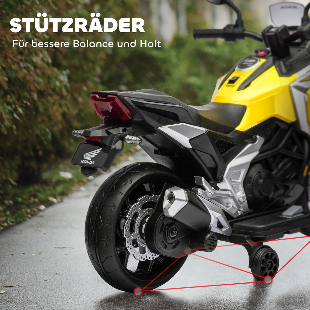 AIYAPLAY elektrinis vaikiškas motociklas, Honda, 3 km/h, muzika ir šviesos, 3-6 metai, iki 30 kg, geltonas