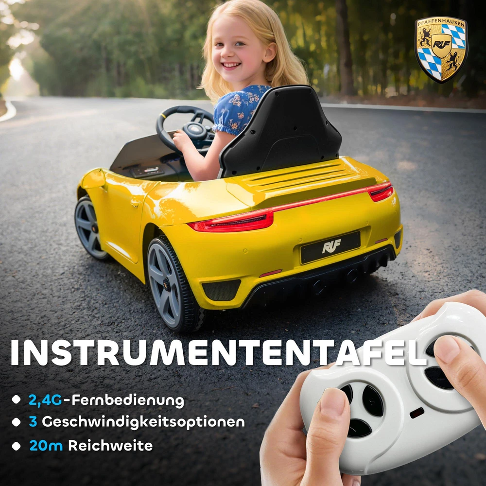 AIYAPLAY elektrinis vaikiškas automobilis, valdomas nuotoliniu būdu, muzika, garsinis signalas, USB, saugos diržas, 3-5 metams, geltonas