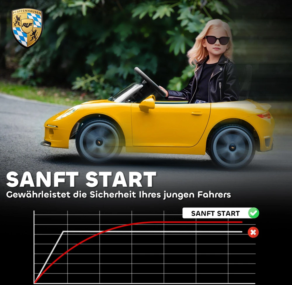 AIYAPLAY elektrinis vaikiškas automobilis, valdomas nuotoliniu būdu, muzika, garsinis signalas, USB, saugos diržas, 3-5 metams, geltonas