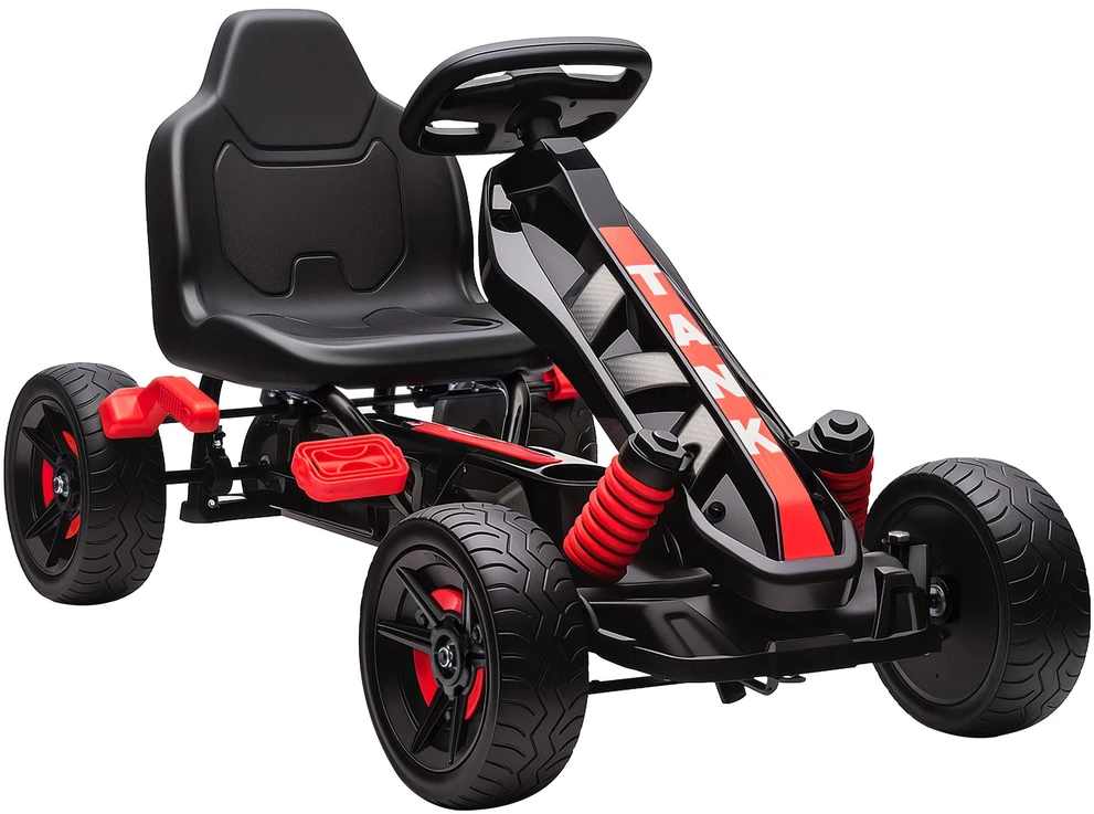 AIYAPLAY Gokartas su pedalais, vaikiškas pedalinis automobilis su stabdžiais, neslystantys ratai, metalinis rėmas, 3-6 metai, raudonas