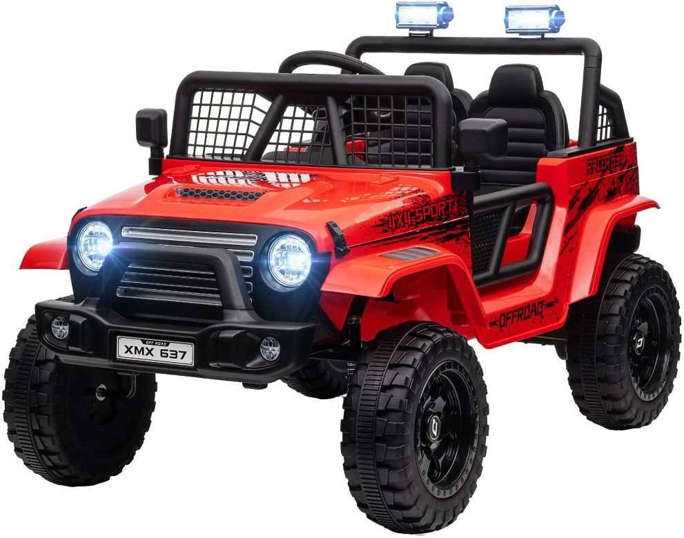 Aiyaplay Elektrinis vaikiškas automobilis HOMCOM, 12 V, 3-5 km/h visureigis su muzikos jungtimi, vaikiška transporto priemonė su 2,4G nuotolinio valdymo pulteliu, priekiniais žibintais, garsiniu signalu, elektrinė vaikiška transporto priemonė 3-6 metų vaikams, raudonas