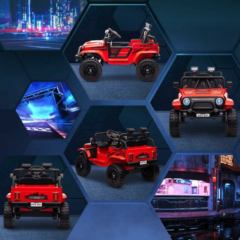 Aiyaplay Elektrinis vaikiškas automobilis HOMCOM, 12 V, 3-5 km/h visureigis su muzikos jungtimi, vaikiška transporto priemonė su 2,4G nuotolinio valdymo pulteliu, priekiniais žibintais, garsiniu signalu, elektrinė vaikiška transporto priemonė 3-6 metų vaikams, raudonas