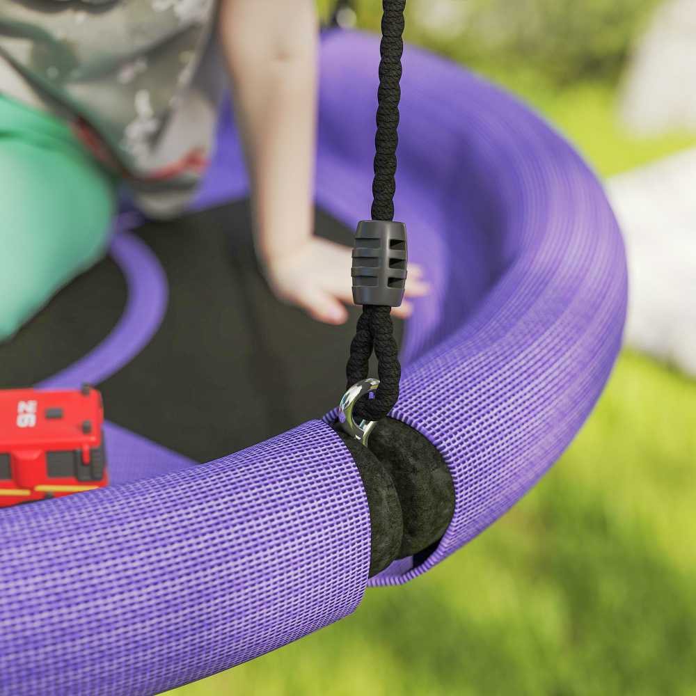 AIYAPLAY lizdinės sūpynės Ø98 cm reguliuojamos vaikiškos sūpynės iki 100 kg, lėkštinės sūpynės sodo sūpynės 3-8 metų vaikams, lauko, violetinės spalvos