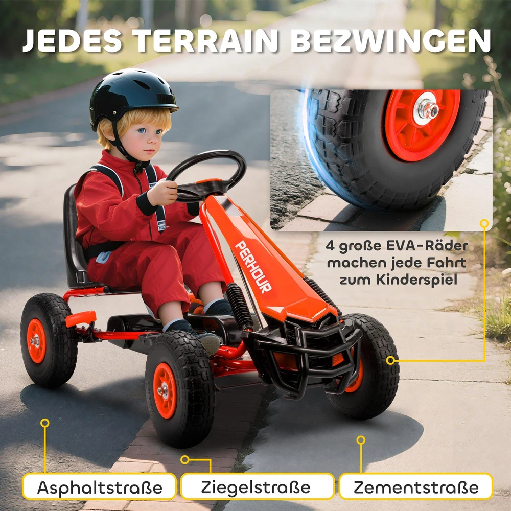 AIYAPLAY Pedalinis kartingas vaikams, reguliuojama sėdynė, EVA ratai, stabdys, sankaba, 3-8 metai, Raudonas