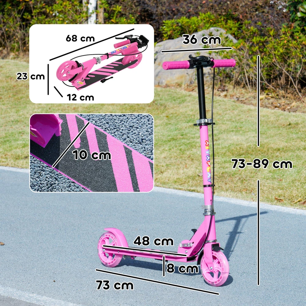 AIYAPLAY Scooter Kids Sulankstomas vaikiškas motoroleris su reguliuojamu vairo aukščiu, 2 šviečiančiais ratais, rankiniu stabdžiu ir galinio stabdžio pedalu, skirtas 3-8 metų vaikams, rožinės spalvos