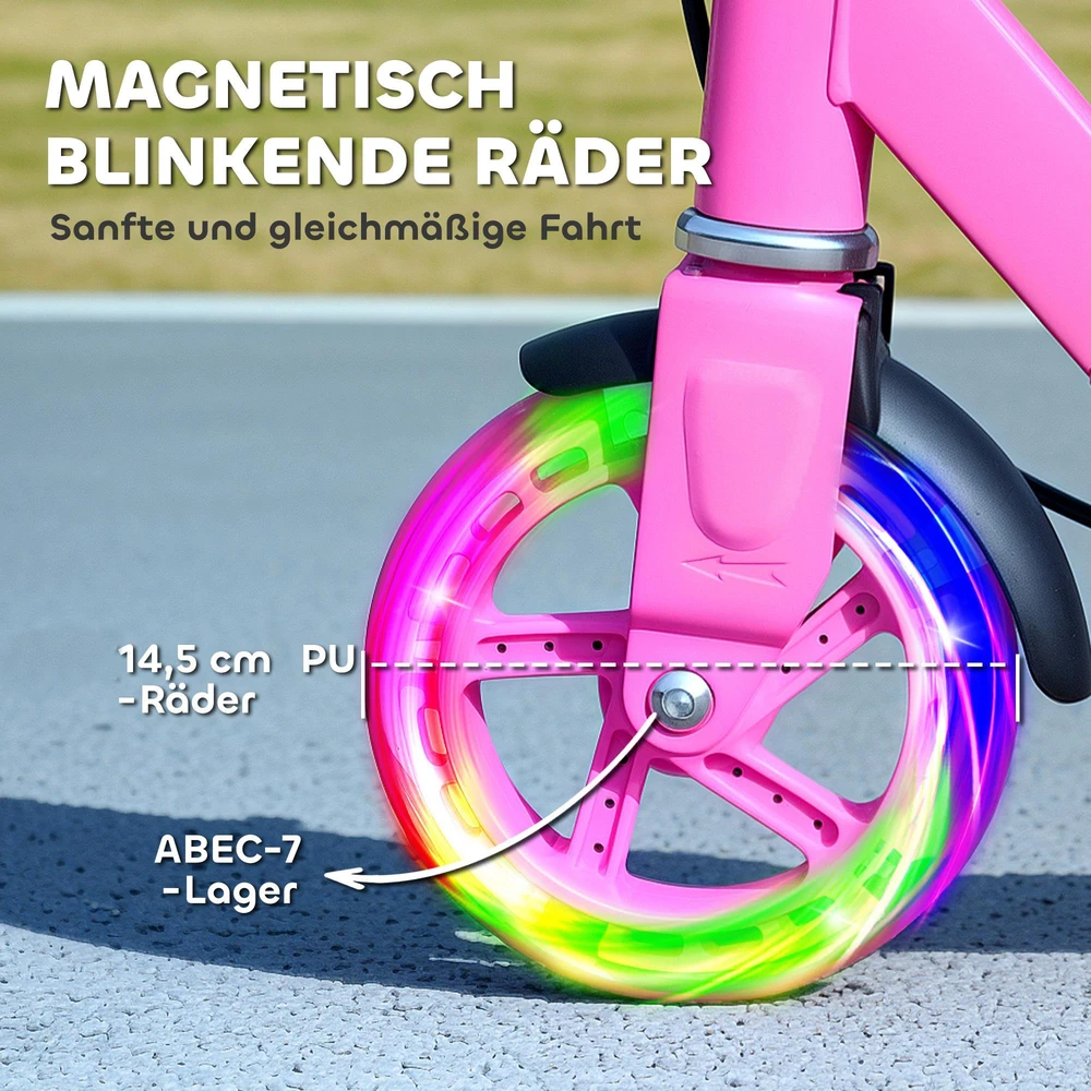AIYAPLAY Scooter Kids Sulankstomas vaikiškas motoroleris su reguliuojamu vairo aukščiu, 2 šviečiančiais ratais, rankiniu stabdžiu ir galinio stabdžio pedalu, skirtas 3-8 metų vaikams, rožinės spalvos