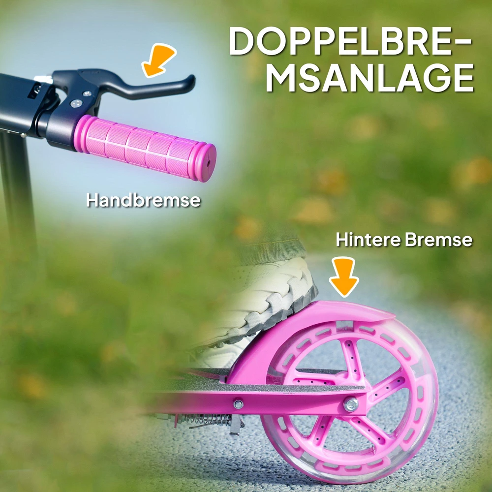 AIYAPLAY Scooter Kids Sulankstomas vaikiškas motoroleris su reguliuojamu vairo aukščiu, 2 šviečiančiais ratais, rankiniu stabdžiu ir galinio stabdžio pedalu, skirtas 3-8 metų vaikams, rožinės spalvos