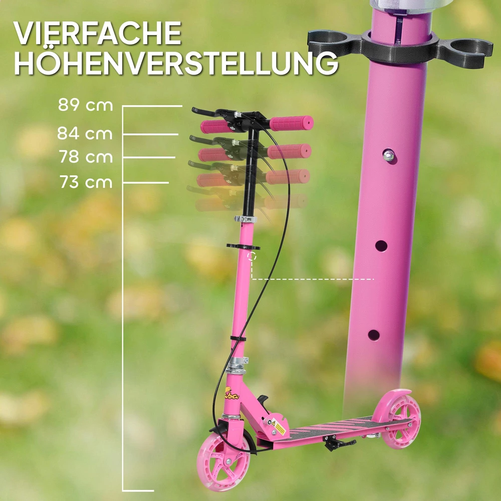 AIYAPLAY Scooter Kids Sulankstomas vaikiškas motoroleris su reguliuojamu vairo aukščiu, 2 šviečiančiais ratais, rankiniu stabdžiu ir galinio stabdžio pedalu, skirtas 3-8 metų vaikams, rožinės spalvos