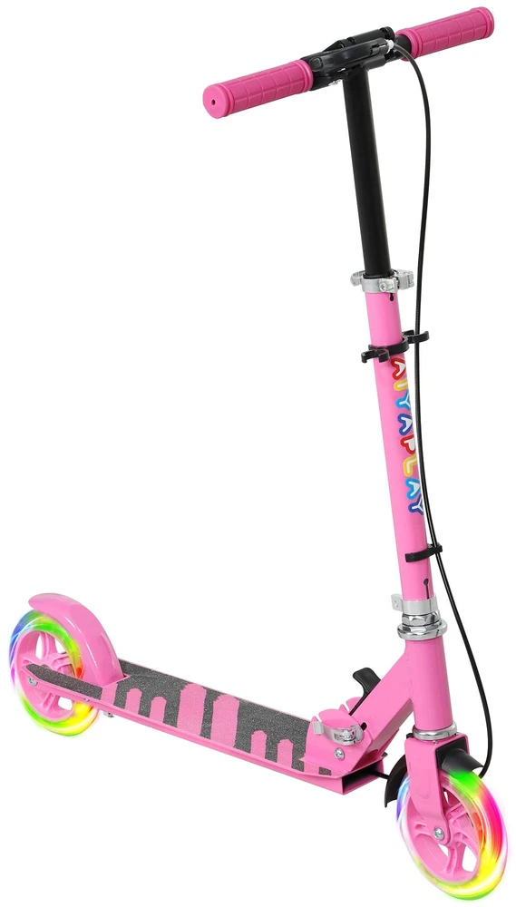 AIYAPLAY Scooter Kids Sulankstomas vaikiškas motoroleris su reguliuojamu vairo aukščiu, 2 šviečiančiais ratais, rankiniu stabdžiu ir galinio stabdžio pedalu, skirtas 3-8 metų vaikams, rožinės spalvos