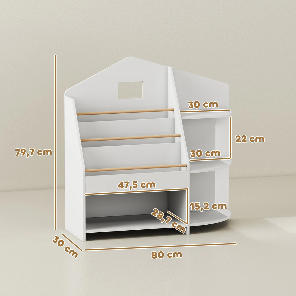 AIYAPLAY vaikiška lentyna su 7 skyriais knygoms ir žaislams, užapvalintais kraštais, keliamoji galia 40 kg, balta