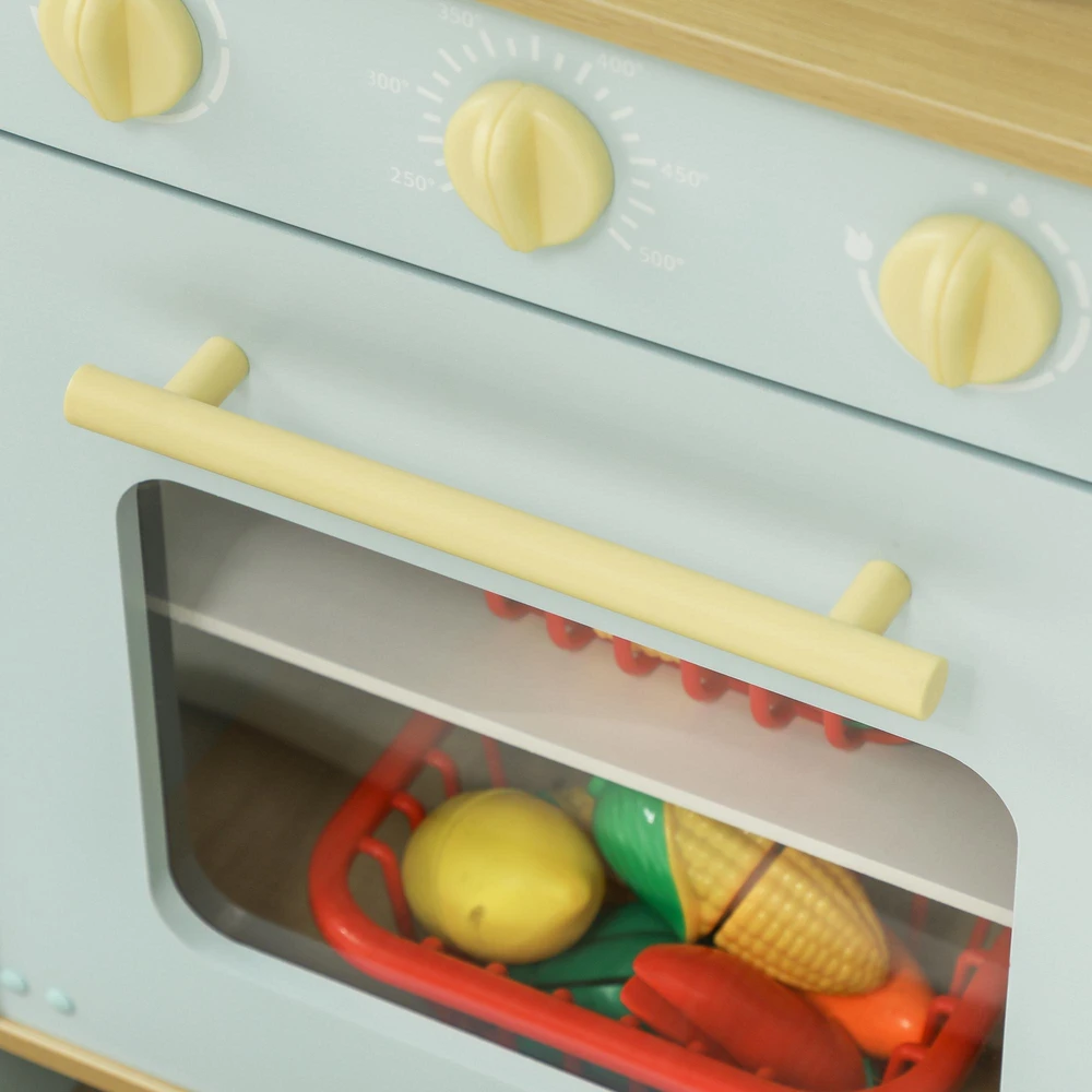 AIYAPLAY vaikiška žaislinė virtuvėlė su mikrobangų krosnele, virykle, orkaite ir virtuvės reikmenimis, lėlių virtuvė su vieta daiktams laikyti vaikams nuo 3 metų, mėlyna