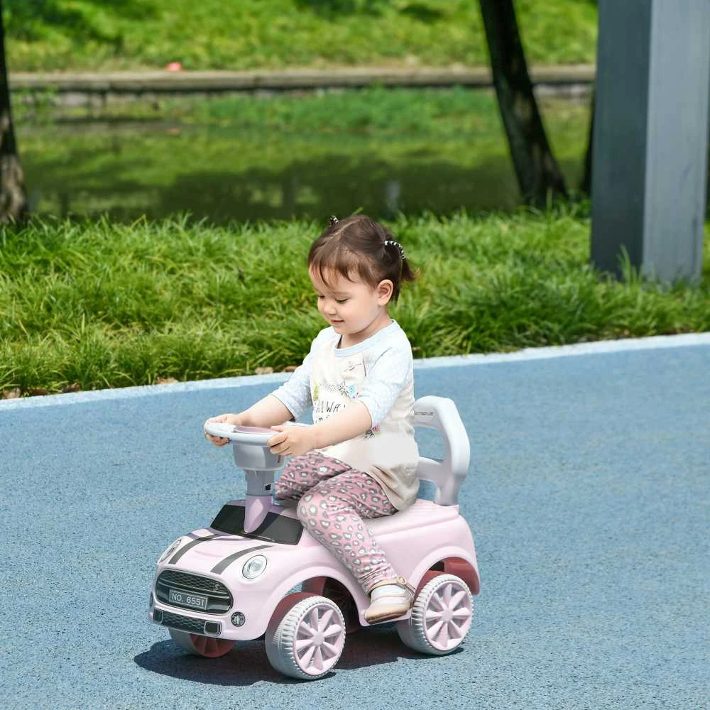 AIYAPLAY vaikiškas paspirtukas-mašinėlė, transporto priemonė vaikams, stumiamas automobilis su apsauga nuo apvirtimo, rožinė, 53 x 25 x 35 cm | Aosom