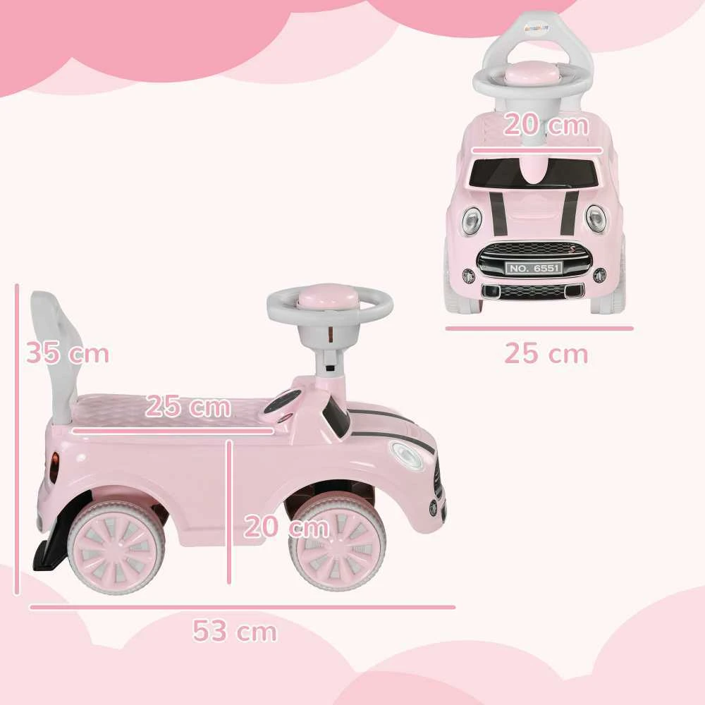 AIYAPLAY vaikiškas paspirtukas-mašinėlė, transporto priemonė vaikams, stumiamas automobilis su apsauga nuo apvirtimo, rožinė, 53 x 25 x 35 cm | Aosom