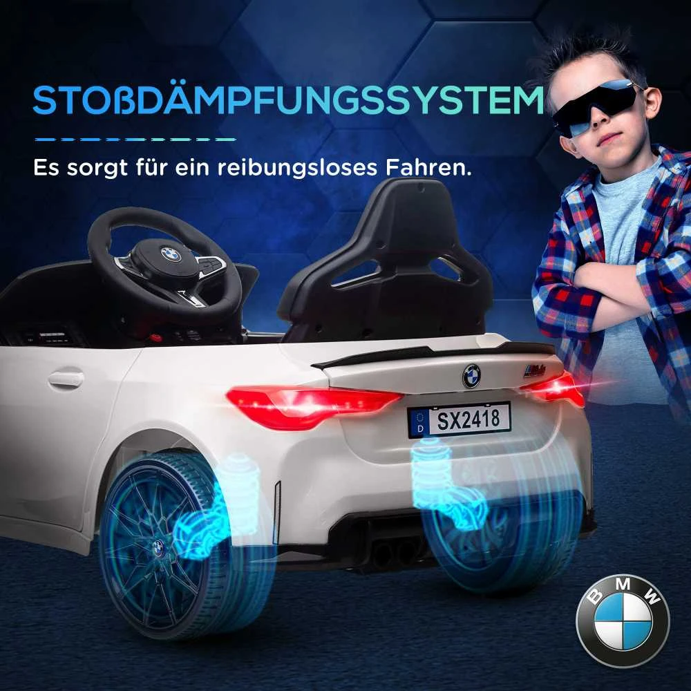 AIYAPLAY vaikiškas elektromobilis, automobilis vaikams su 2,4G nuotolinio valdymo pultu, pakaba, MP3, USB, LED žibintais, 3-5 metų amžiaus, baltas | Aosom