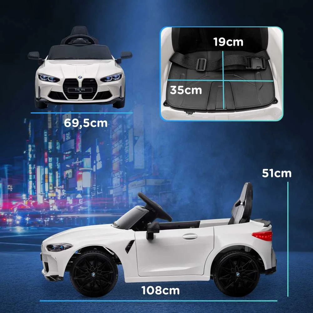 AIYAPLAY vaikiškas elektromobilis, automobilis vaikams su 2,4G nuotolinio valdymo pultu, pakaba, MP3, USB, LED žibintais, 3-5 metų amžiaus, baltas | Aosom