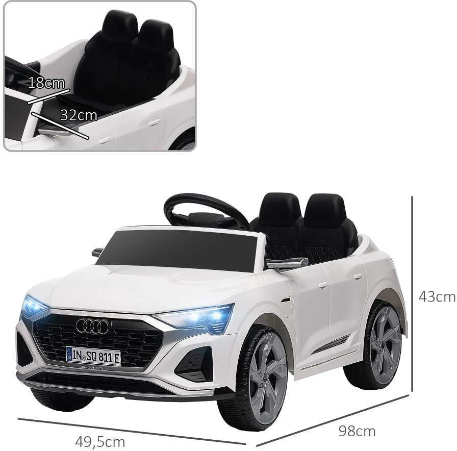 AIYAPLAY vaikiškas elektromobilis 12V su 2,4G nuotolinio valdymo pulteliu, MP3 muzika, garsiniu signalu, žibintais, 4 amortizuotais ratais, 3-5 km/h, 3-6 metų vaikams, baltas