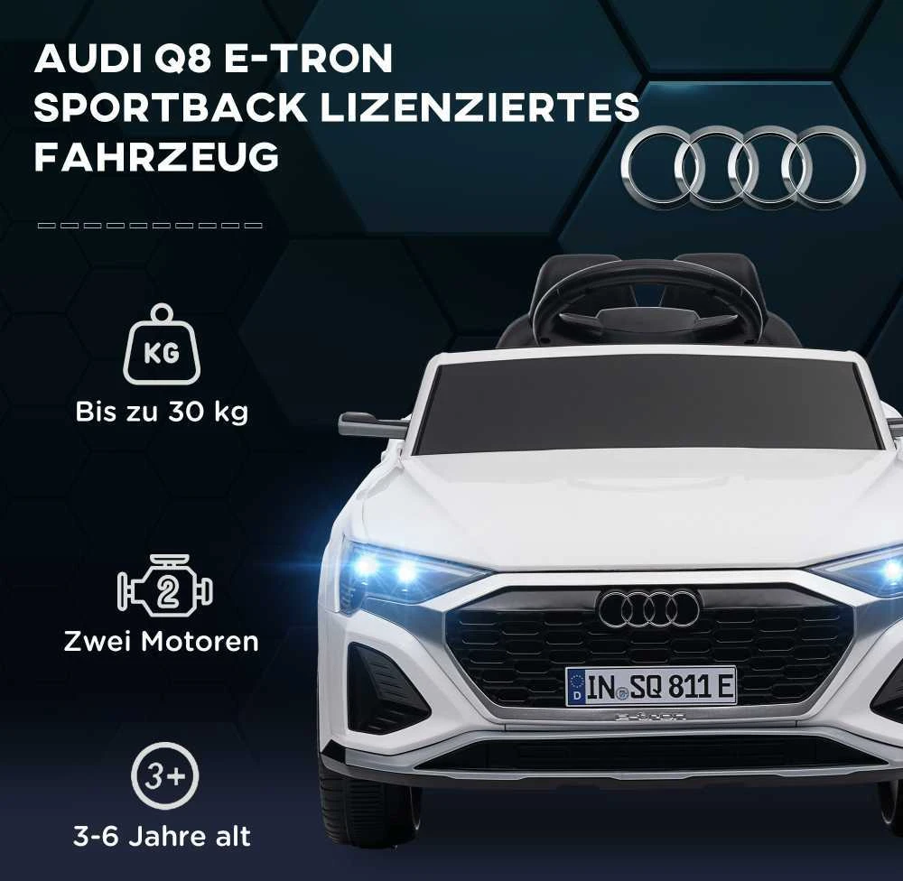 AIYAPLAY vaikiškas elektromobilis 12V su 2,4G nuotolinio valdymo pulteliu, MP3 muzika, garsiniu signalu, žibintais, 4 amortizuotais ratais, 3-5 km/h, 3-6 metų vaikams, baltas