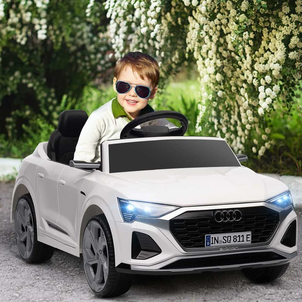 AIYAPLAY vaikiškas elektromobilis 12V su 2,4G nuotolinio valdymo pulteliu, MP3 muzika, garsiniu signalu, žibintais, 4 amortizuotais ratais, 3-5 km/h, 3-6 metų vaikams, baltas