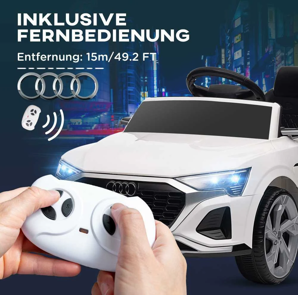AIYAPLAY vaikiškas elektromobilis 12V su 2,4G nuotolinio valdymo pulteliu, MP3 muzika, garsiniu signalu, žibintais, 4 amortizuotais ratais, 3-5 km/h, 3-6 metų vaikams, baltas