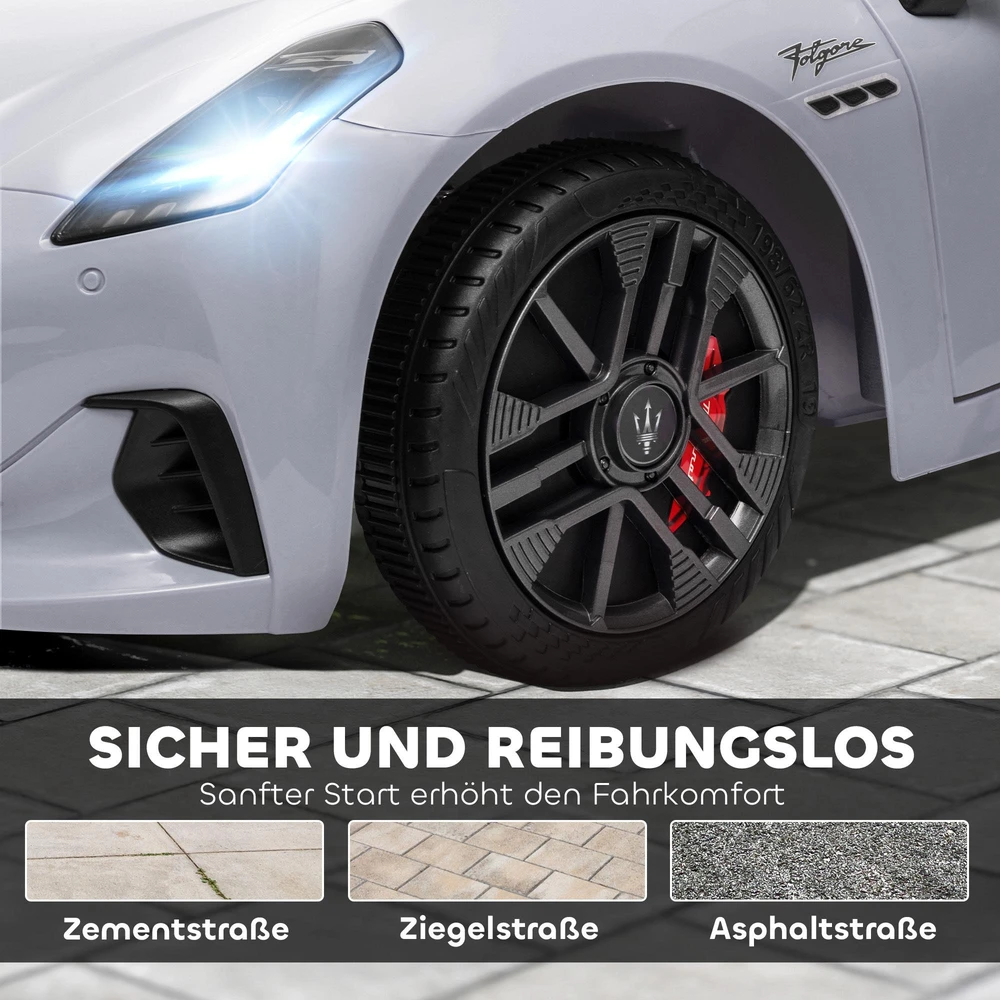 AIYAPLAY vaikiškas elektrinis automobilis 12V vaikiškas automobilis su 2,4 GHz nuotolinio valdymo pulteliu, 2 varikliai, vaikiška transporto priemonė su garsiniu signalu, LED, muzika, švelnus užvedimas, elektrinė transporto priemonė su papildomu ratu, skirta 3-5 metų vaikams, pilka spalva