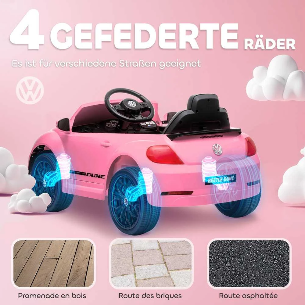 AIYAPLAY vaikiškas elektromobilis, 12 V, su 2,4 G nuotolinio valdymo pulteliu, muzika, garsiniu signalu, LED šviesomis, USB/MP3 jungtimi, 3–5 km/h, 3–5 metų vaikams, rožinis