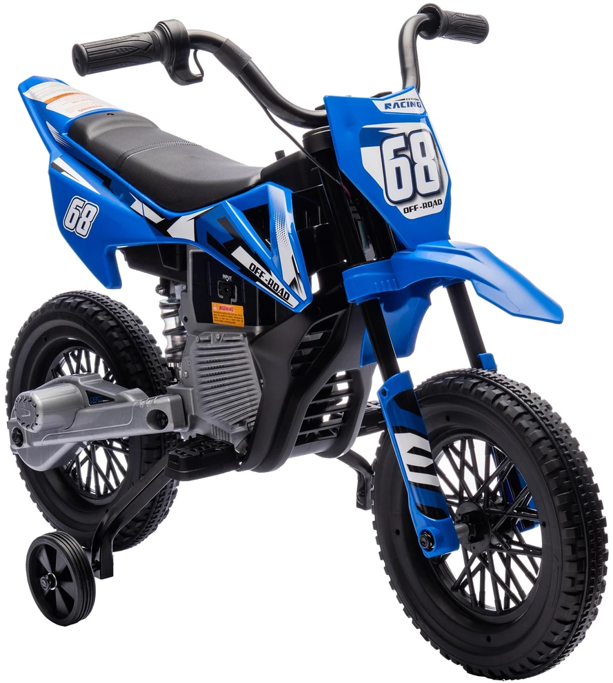 AIYAPLAY vaikiškas elektrinis motociklas, 12V motociklas vaikams su muzika, vaikiška transporto priemonė su nuimamais pagalbiniais ratukais, 2,4-5 km/val., 3-6 metų vaikams, maks. 30 kg, mėlynas
