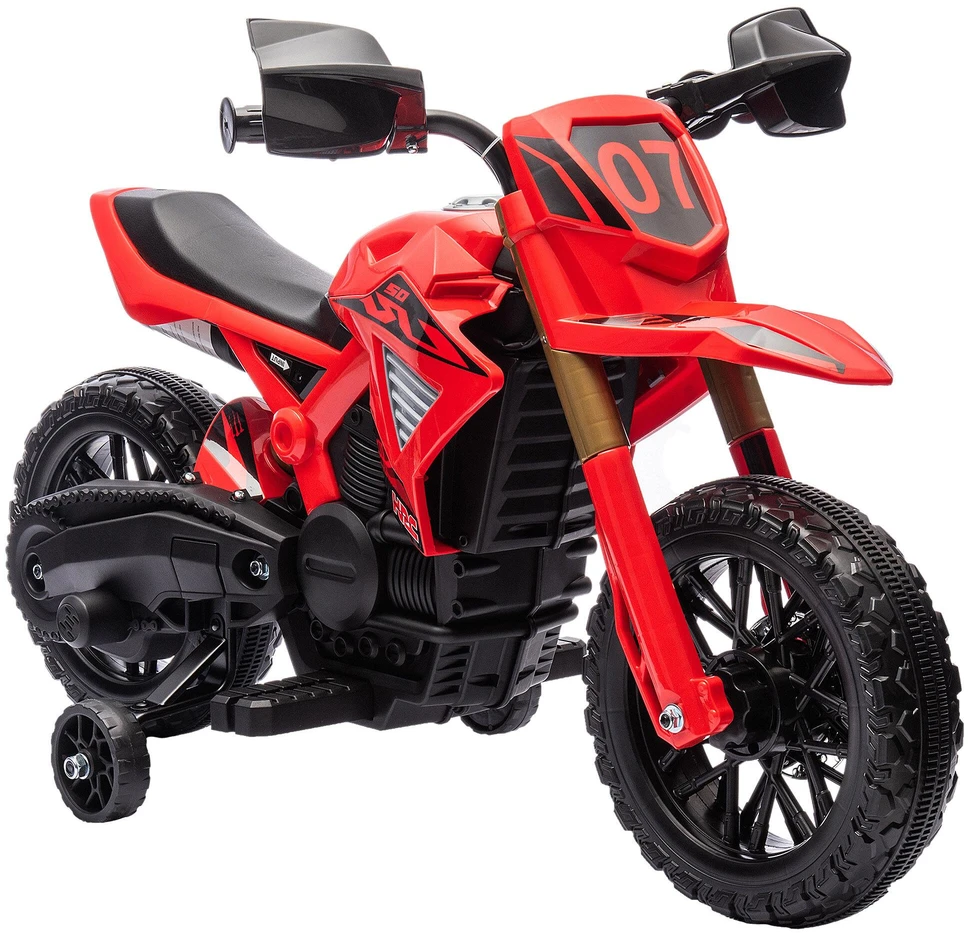 AIYAPLAY vaikiškas elektrinis motociklas, 6 V vaikiškas motociklas su mokomaisiais ratais, vaikiška transporto priemonė su garso signalu ir užvedimo garsu, 3 km/h, skirtas 3-8 metų vaikams, ne daugiau kaip 30 kg, raudonas