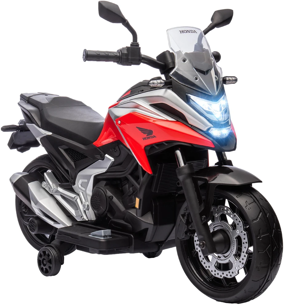 AIYAPLAY vaikiškas elektrinis motociklas, 12V vaikiškas motociklas su MP3, USB, LED žibintais, vaikiška transporto priemonė su ankstyvojo ugdymo funkcijomis, pagalbiniais ratukais, 3 km/h, 3–6 metų vaikams, raudonas