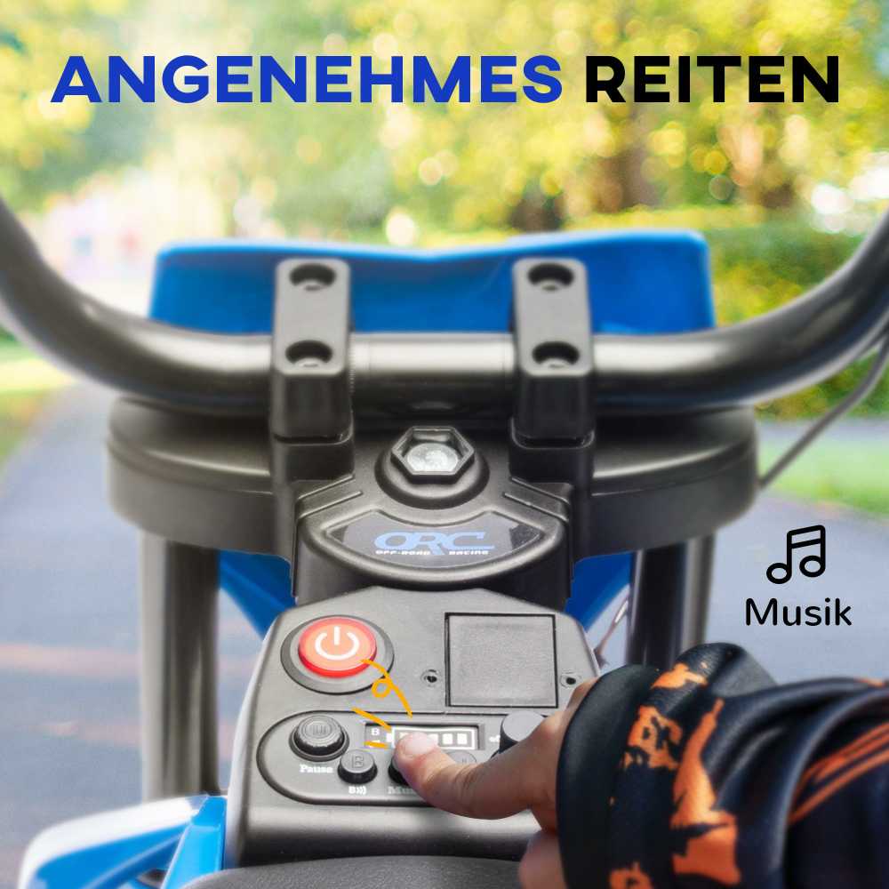 AIYAPLAY vaikiškas elektrinis motociklas, 12V motociklas vaikams su muzika, vaikiška transporto priemonė su nuimamais pagalbiniais ratukais, 2,4-5 km/val., 3-6 metų vaikams, maks. 30 kg, mėlynas