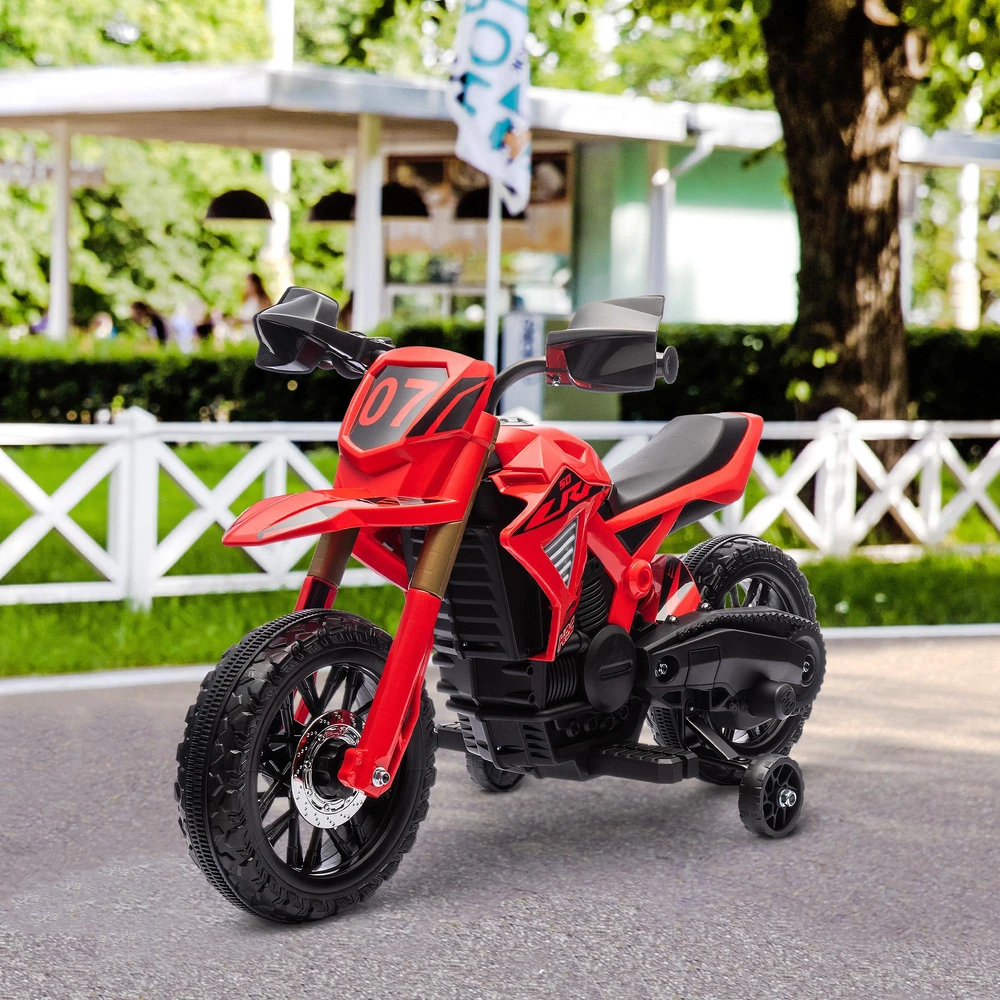 AIYAPLAY vaikiškas elektrinis motociklas, 6 V vaikiškas motociklas su mokomaisiais ratais, vaikiška transporto priemonė su garso signalu ir užvedimo garsu, 3 km/h, skirtas 3-8 metų vaikams, ne daugiau kaip 30 kg, raudonas