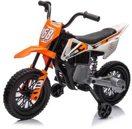 AIYAPLAY vaikiškas elektrinis motociklas, 12V vaikiškas motociklas su muzika, vaikiška transporto priemonė su nuimamais pagalbiniais ratukais, 2,4-5 km/val., 3-6 metų vaikams, maks. 30 kg, oranžinis