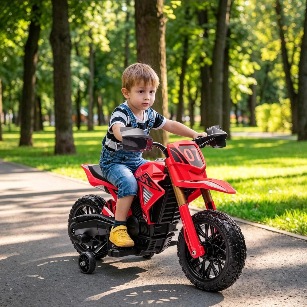 AIYAPLAY vaikiškas elektrinis motociklas, 6 V vaikiškas motociklas su mokomaisiais ratais, vaikiška transporto priemonė su garso signalu ir užvedimo garsu, 3 km/h, skirtas 3-8 metų vaikams, ne daugiau kaip 30 kg, raudonas