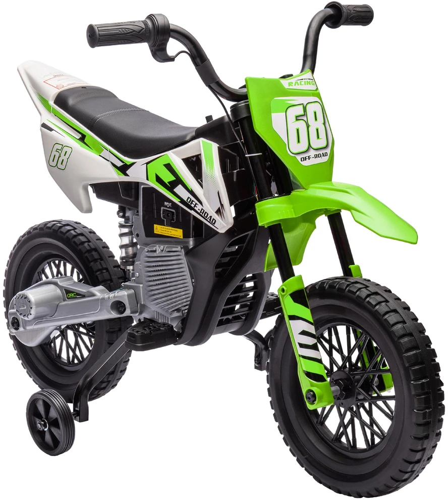 AIYAPLAY vaikiškas elektrinis motociklas, 12V motociklas vaikams su muzika, vaikiška transporto priemonė su nuimamais pagalbiniais ratukais, 2,4–5 km/val., 3–6 metų vaikams, maks. 30 kg, žalias