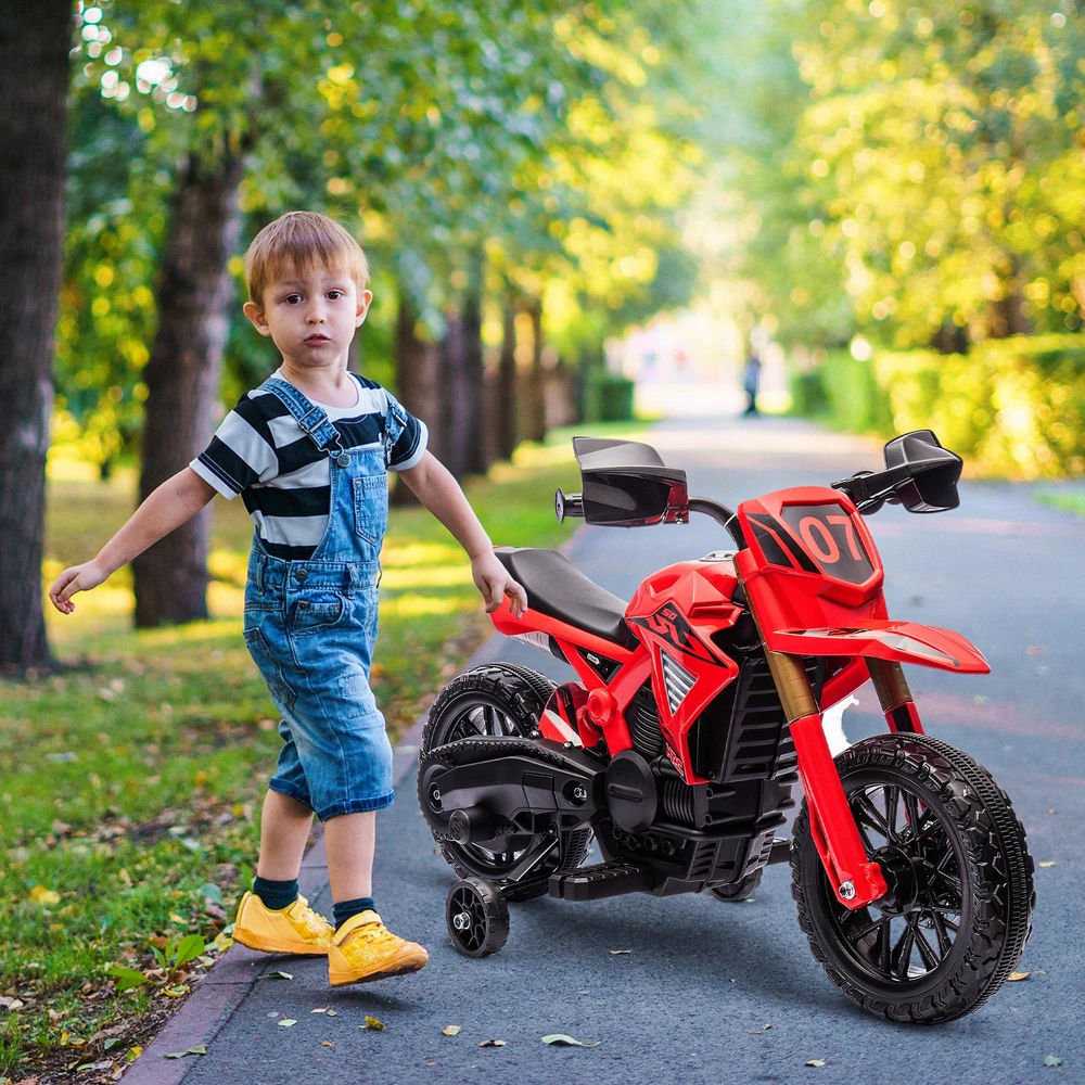 AIYAPLAY vaikiškas elektrinis motociklas, 6 V vaikiškas motociklas su mokomaisiais ratais, vaikiška transporto priemonė su garso signalu ir užvedimo garsu, 3 km/h, skirtas 3-8 metų vaikams, ne daugiau kaip 30 kg, raudonas