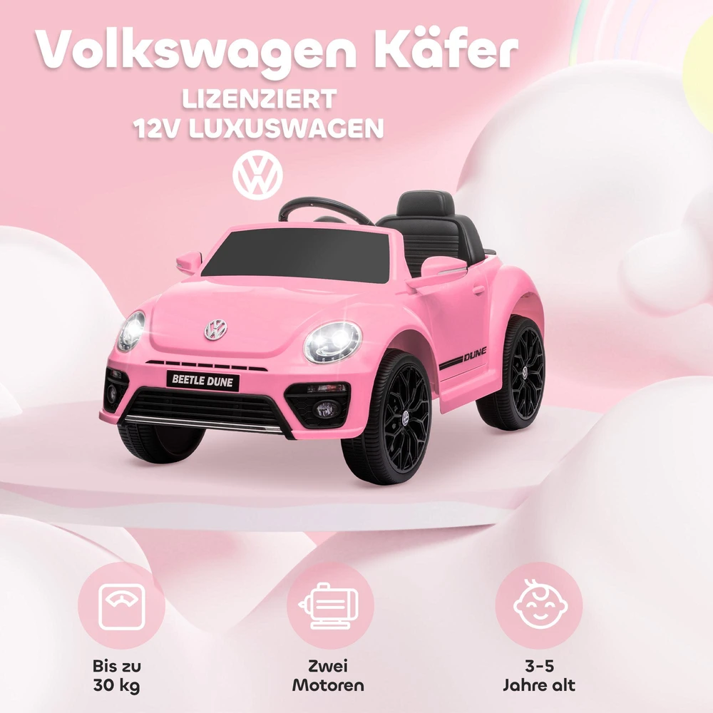 AIYAPLAY vaikiškas elektromobilis, 12 V, su 2,4 G nuotolinio valdymo pulteliu, muzika, garsiniu signalu, LED šviesomis, USB/MP3 jungtimi, 3–5 km/h, 3–5 metų vaikams, rožinis