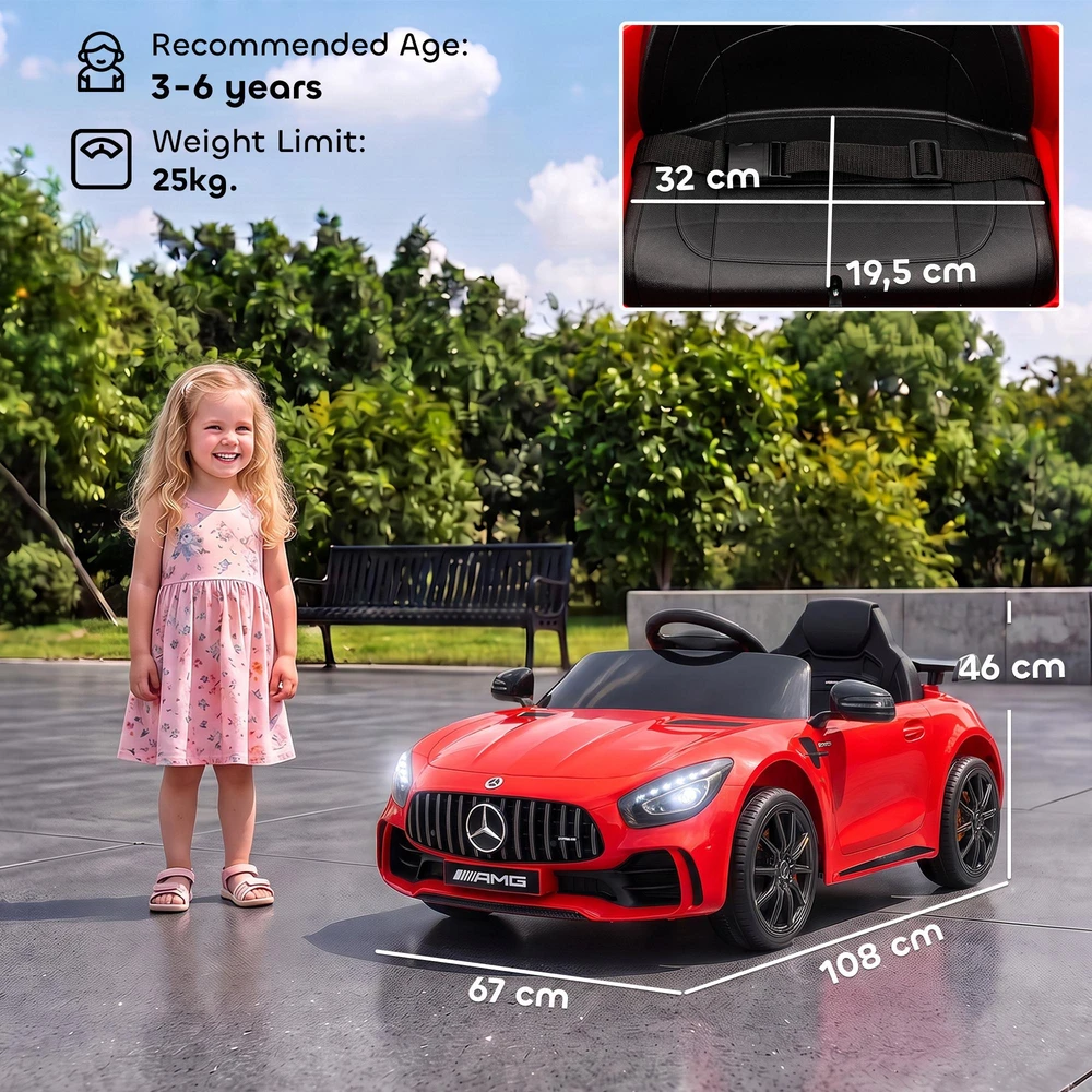AIYAPLAY vaikiškas elektromobilis 12 V, vaikiškas automobilis su 2,4G nuotolinio valdymo pulteliu, USB, MP3, muzika, transporto priemonė su šviesomis, švelnus startas, atbulinės eigos funkcija, 3-5 km/h, vaikams nuo 3-6 metų, raudonas